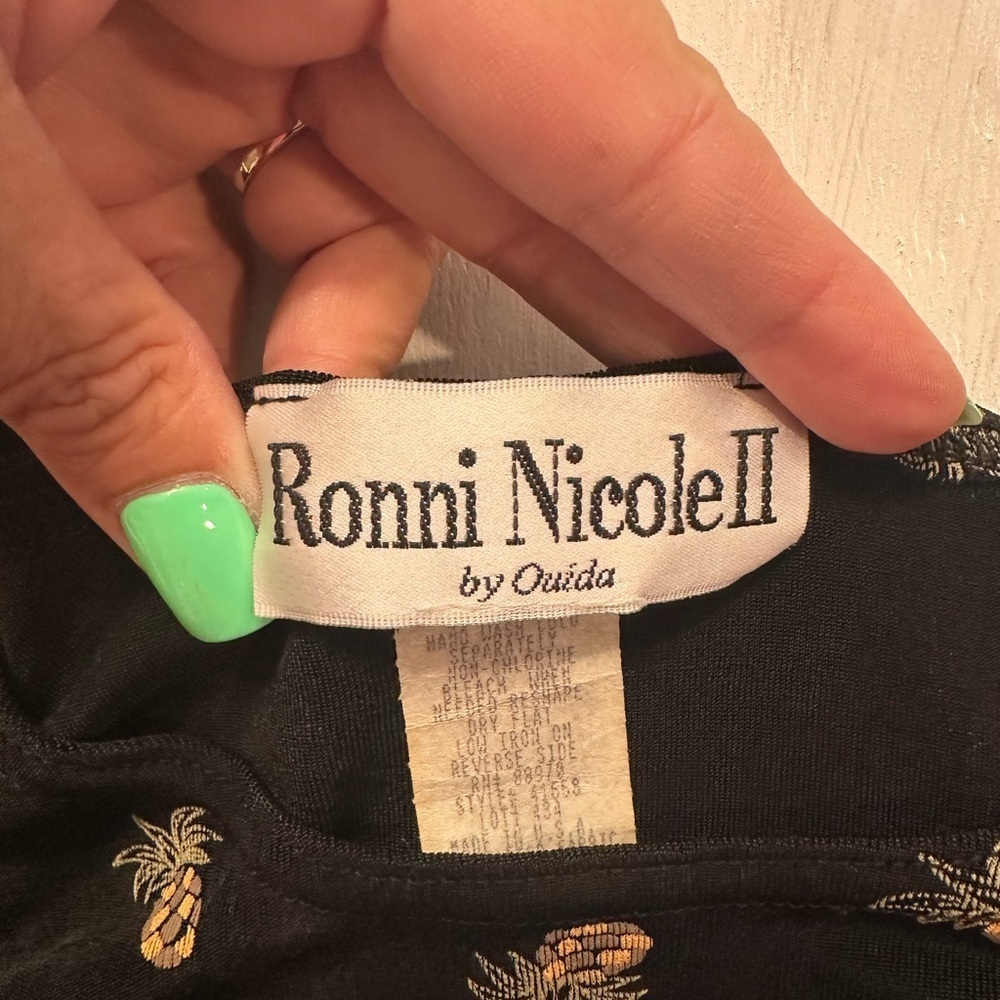 Ronni Nicole II Black Maxi Dress Pineapple Print Sleeveless Stretch 2X USA - Picture 5 of 9